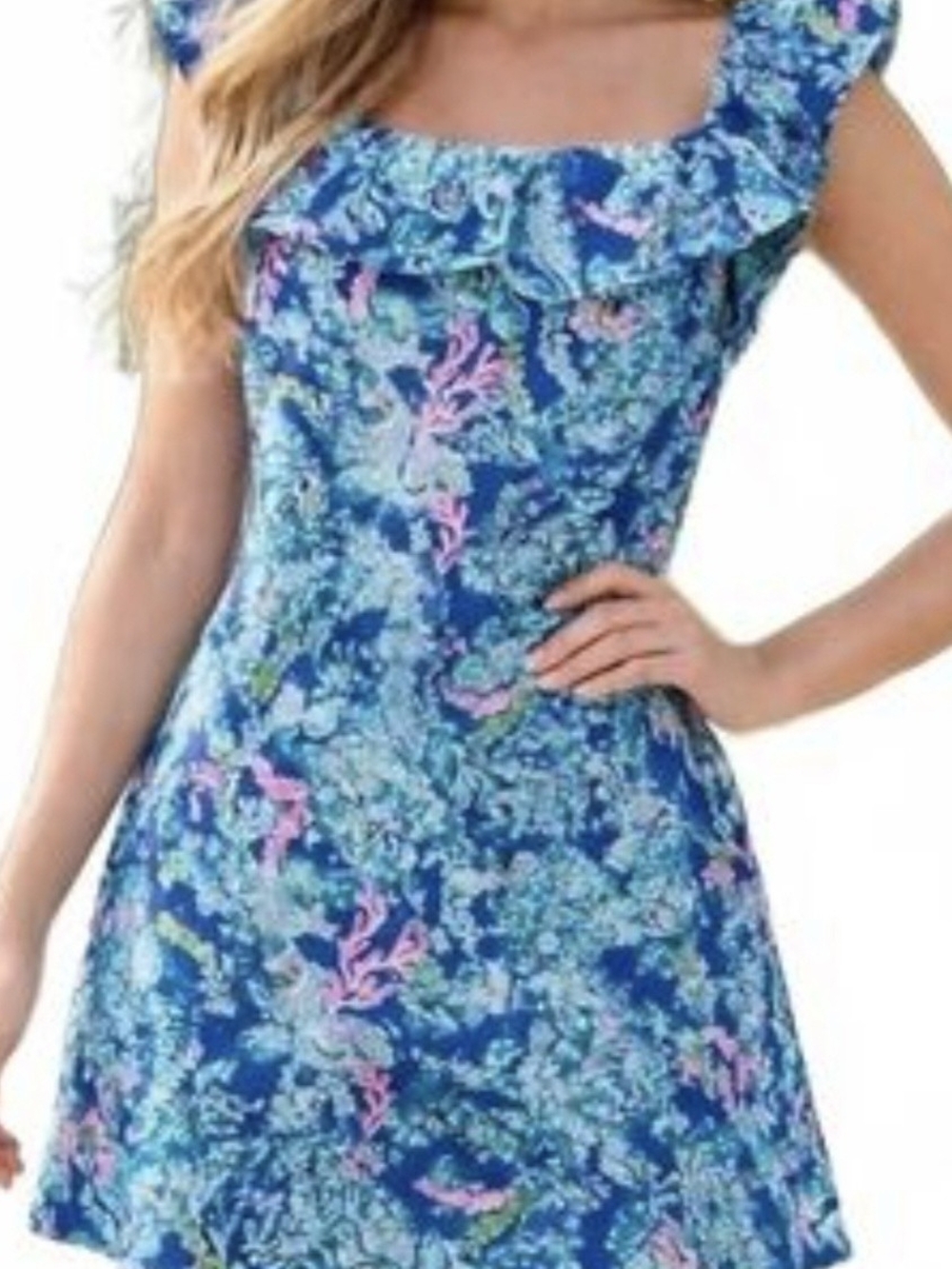 Lilly Pulitzer Blue Floral Ruffle-Shoulder One-Piece